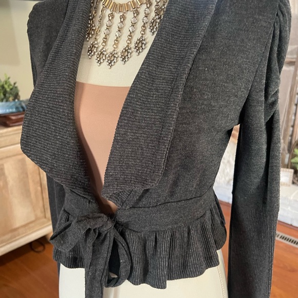Gray Knit Cropped Ballet Cardigan - Picture 2 of 6